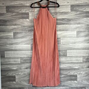 Zara Maxi Dress Womens Small Pink Sleeveless Keyhole Back Halter Neck Wood Bead